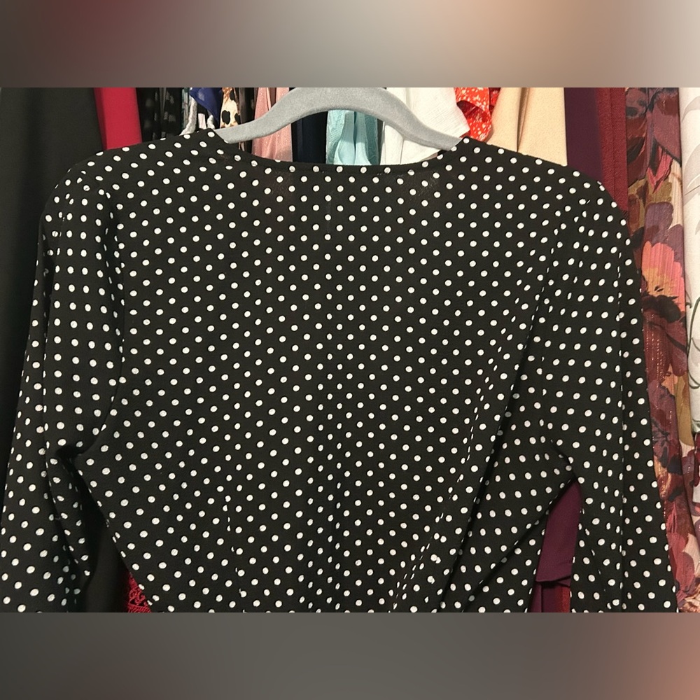 Monteau Black & White Polka Dot Wrap Top - Picture 6 of 12